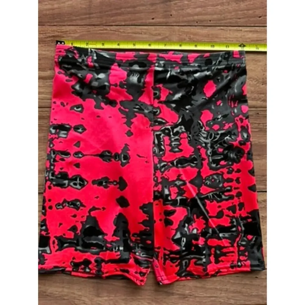 Vintage 80s 90s Wags Neon Pink Black Splatter Bike Shorts Spandex High Waist M